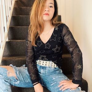Stars mesh long sleeves top